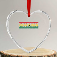 Retro Ghana Flag Heart Crystal Glass Ornament Vintage Ghanaian Pride Ghanese Roots Heritage Graphic