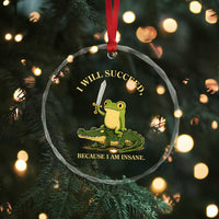 Retro Goblincore Sword Frog Riding Alligator Meme Crystal Glass Ornament I Will Succeed Because I Am Insane Chaotic Motivation