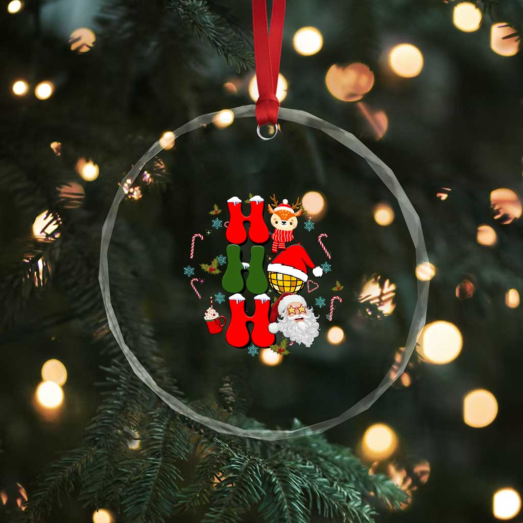 Retro Groovy Christmas Ho Ho Ho Reindeer Disco Ball Santa Xmas Crystal Glass Ornament - Wonder Print Shop