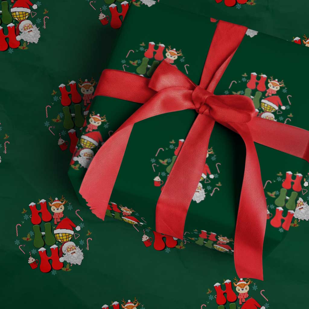 Retro Groovy Christmas Ho Ho Ho Reindeer Disco Ball Santa Xmas Wrapping Paper Roll