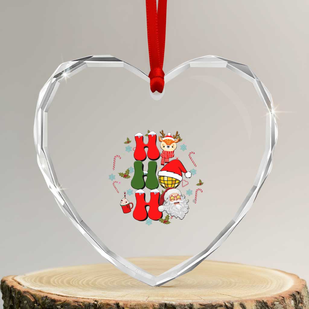 Retro Groovy Christmas Ho Ho Ho Reindeer Disco Ball Santa Xmas Heart Crystal Glass Ornament - Wonder Print Shop