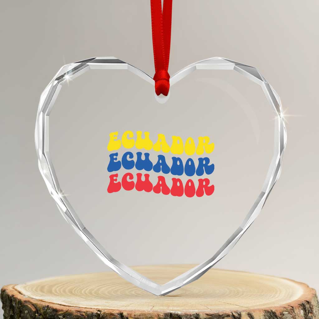 Retro Groovy Ecuador Heart Crystal Glass Ornament Proud Ecuadorian Heritage