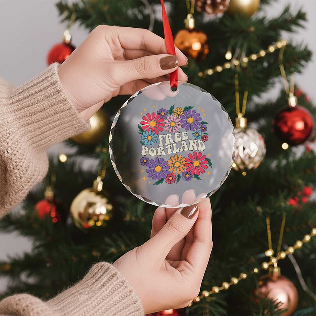 Retro Groovy Free Portland Crystal Glass Ornament Oregon Freedom Fighter Peaceful Hippie 70s Style - Wonder Print Shop