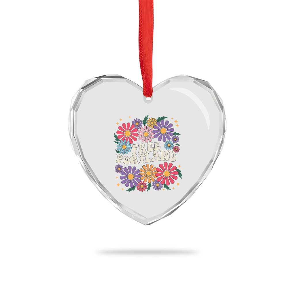 Retro Groovy Free Portland Heart Crystal Glass Ornament Oregon Freedom Fighter Peaceful Hippie 70s Style - Wonder Print Shop