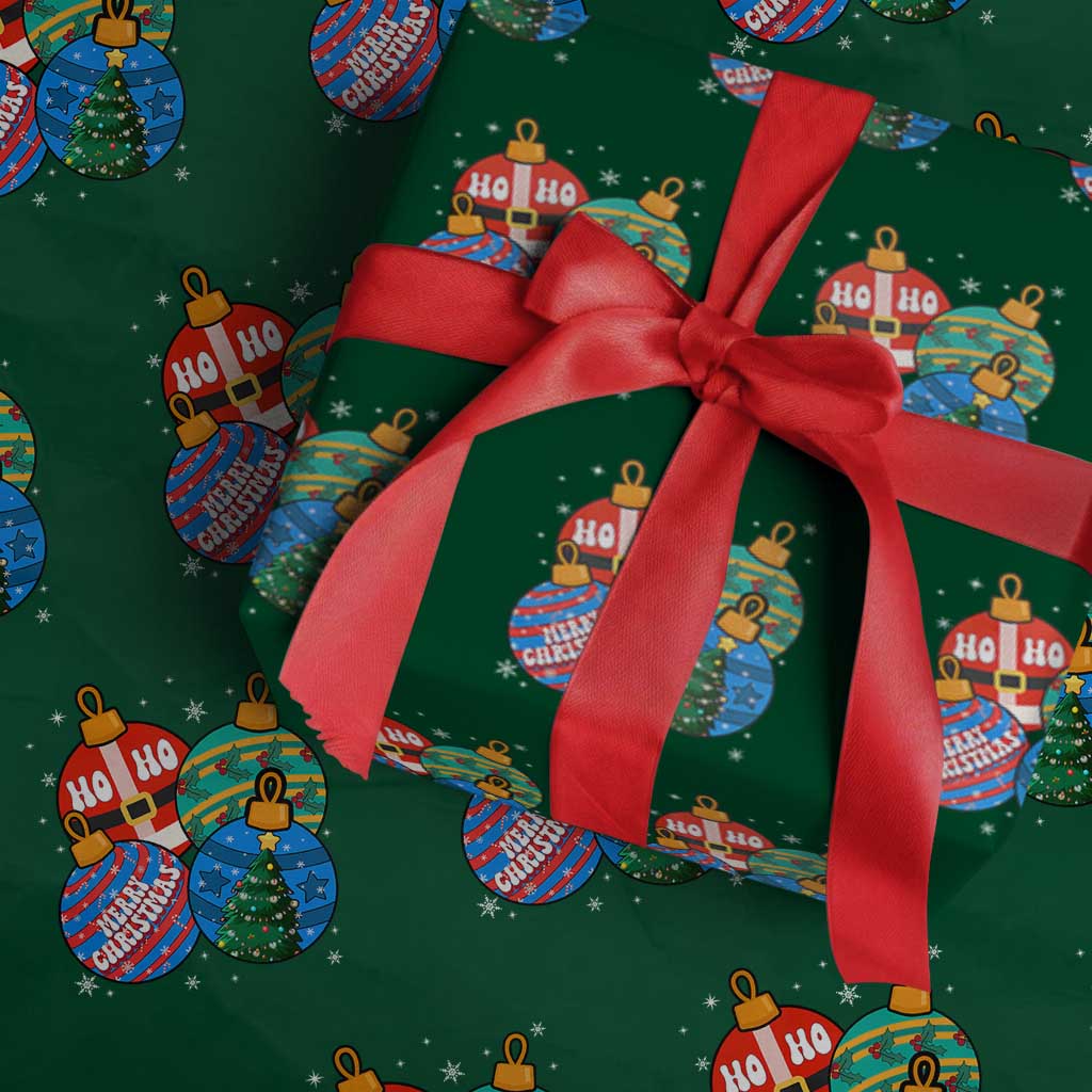 Retro Groovy Merry Christmas Ornament Ho Ho Ho Wrapping Paper Roll