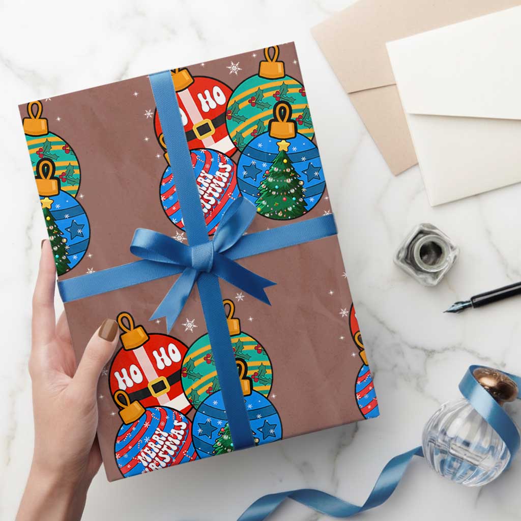 Retro Groovy Merry Christmas Ornament Ho Ho Ho Wrapping Paper Roll