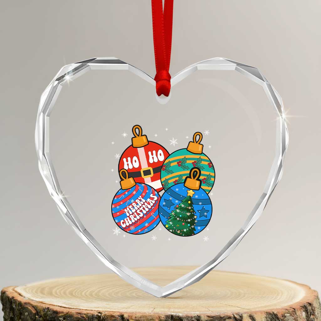 Retro Groovy Merry Christmas Ornament Ho Ho Ho Heart Crystal Glass Ornament - Wonder Print Shop