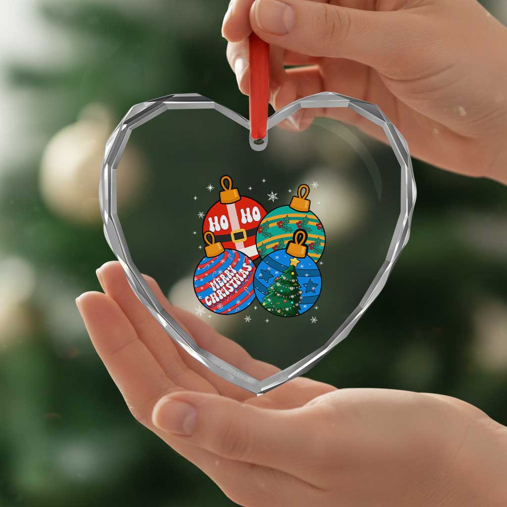 Retro Groovy Merry Christmas Ornament Ho Ho Ho Heart Crystal Glass Ornament - Wonder Print Shop