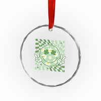 Retro Groovy Shamrock Smile Face St Patricks Day Crystal Glass Ornament