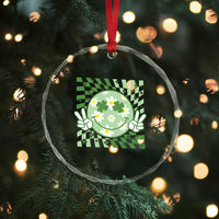 Retro Groovy Shamrock Smile Face St Patricks Day Crystal Glass Ornament