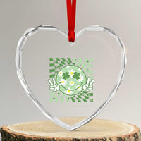 Retro Groovy Shamrock Smile Face St Patricks Day Heart Crystal Glass Ornament