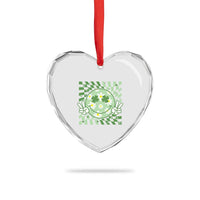 Retro Groovy Shamrock Smile Face St Patricks Day Heart Crystal Glass Ornament