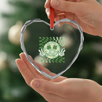 Retro Groovy Shamrock Smile Face St Patricks Day Heart Crystal Glass Ornament