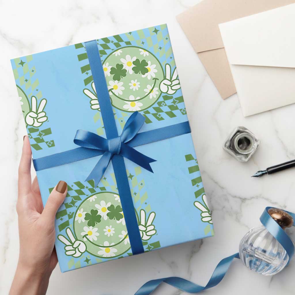 Retro Groovy Shamrock Smile Face St Patricks Day Wrapping Paper Roll