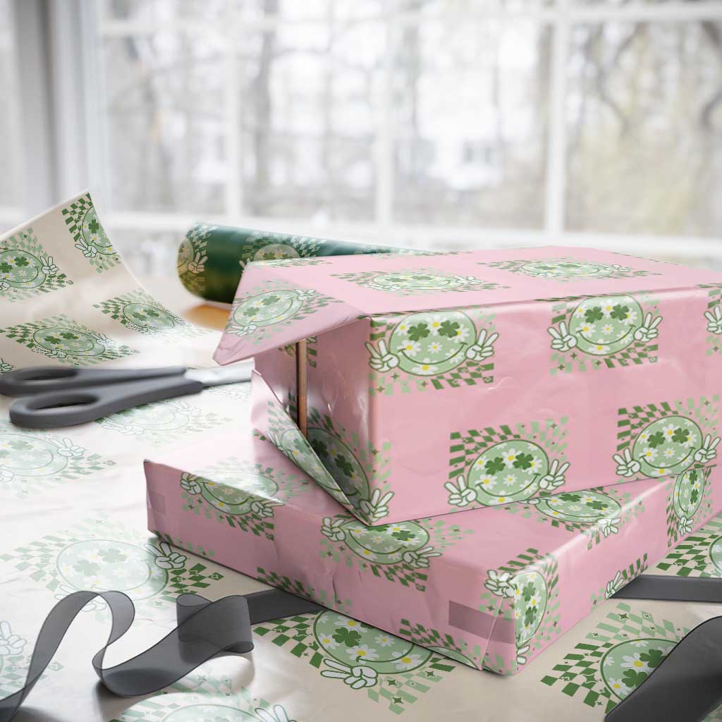 Retro Groovy Shamrock Smile Face St Patricks Day Wrapping Paper Roll