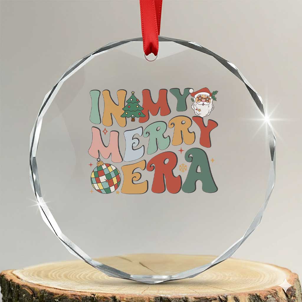 Retro Groovy Xmas Crystal Glass Ornament In My Merry Era Santa Disco Ball TS09