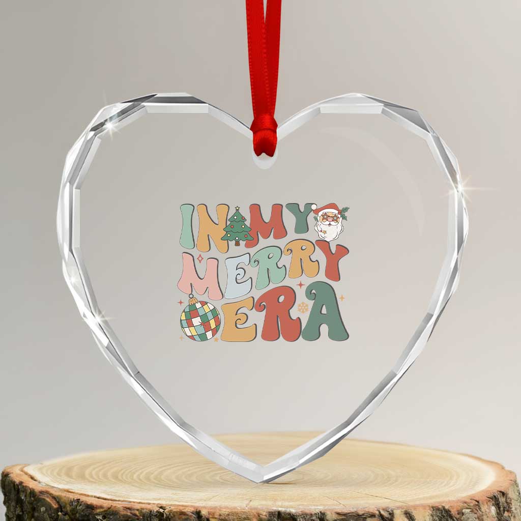 Retro Groovy Xmas Heart Crystal Glass Ornament In My Merry Era Santa Disco Ball - Wonder Print Shop
