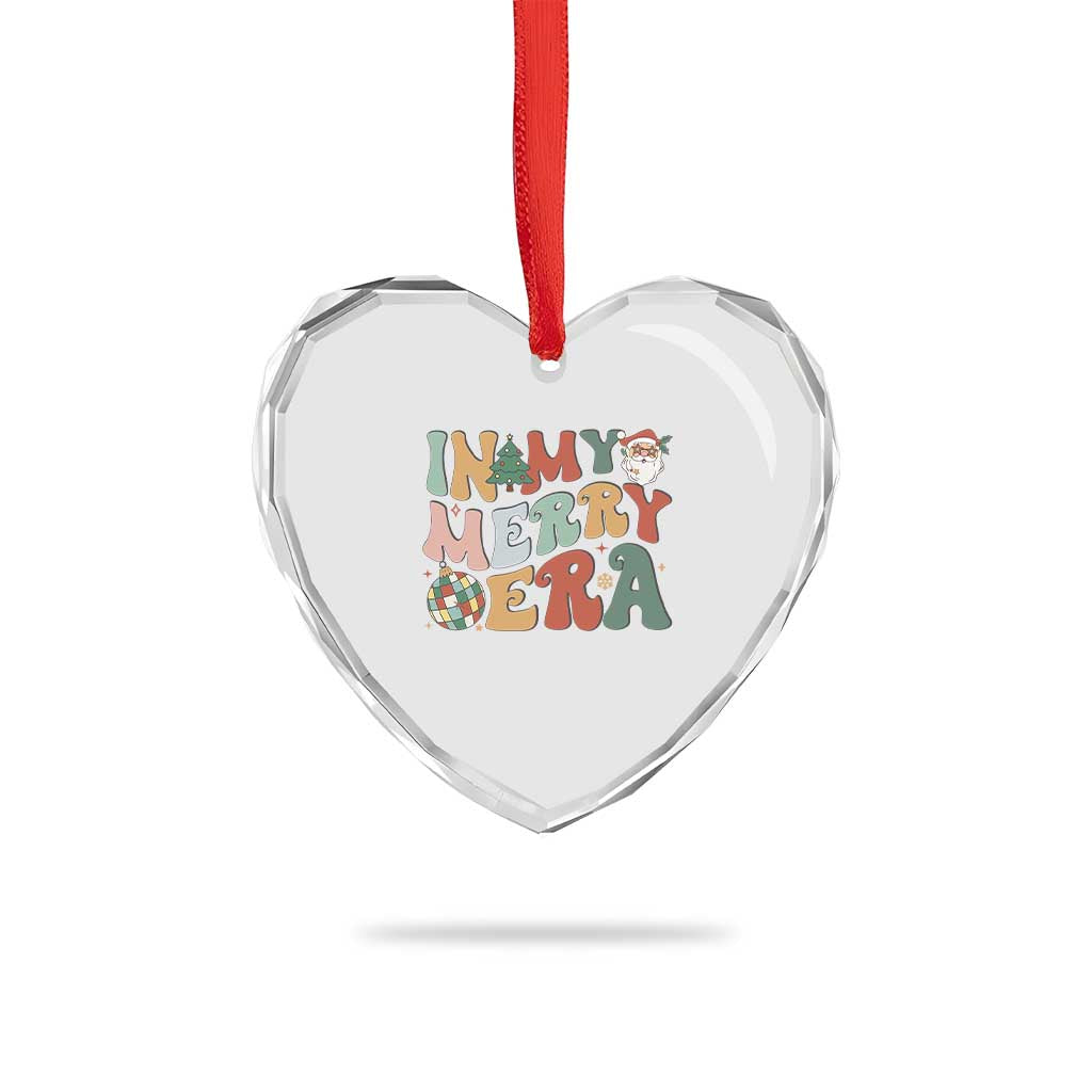 Retro Groovy Xmas Heart Crystal Glass Ornament In My Merry Era Santa Disco Ball - Wonder Print Shop