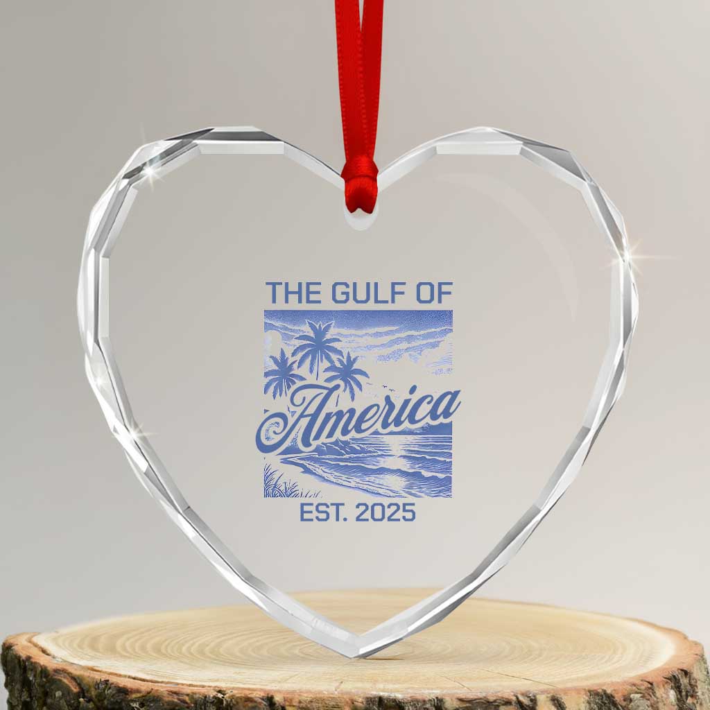 Retro Gulf Of USA Heart Crystal Glass Ornament America Est 2025 American Flag - Wonder Print Shop