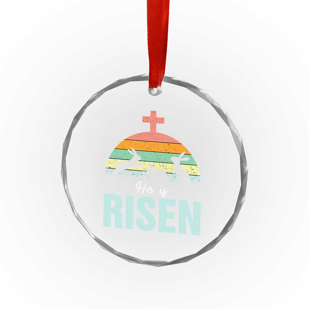 Retro He is Risen Crystal Glass Ornament Bunny Easter Cross Christian Religious Jesus Has Risen - Wonder Print Shop