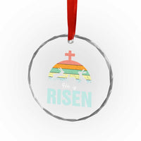 Retro He is Risen Crystal Glass Ornament Bunny Easter Cross Christian Religious Jesus Has Risen - Wonder Print Shop