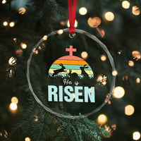 Retro He is Risen Crystal Glass Ornament Bunny Easter Cross Christian Religious Jesus Has Risen - Wonder Print Shop