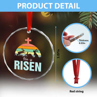 Retro He is Risen Crystal Glass Ornament Bunny Easter Cross Christian Religious Jesus Has Risen - Wonder Print Shop