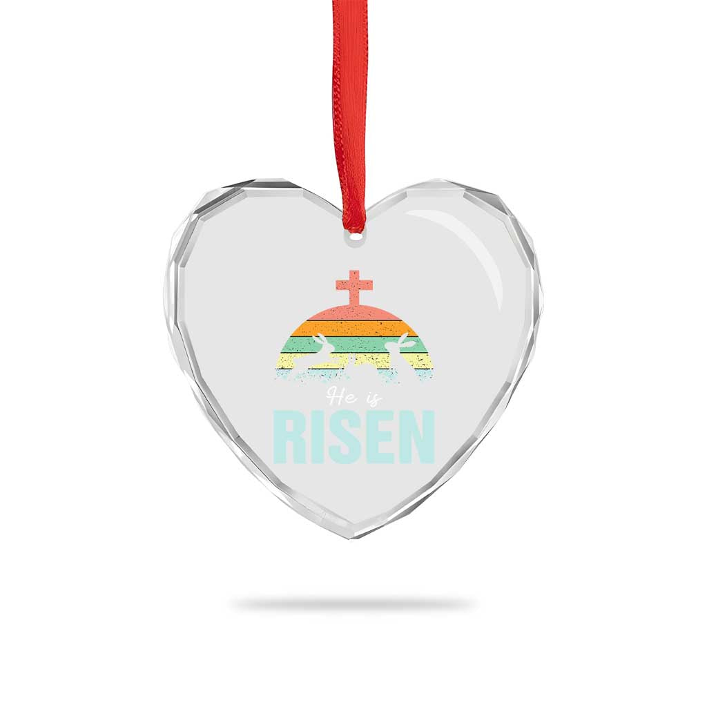 Retro He is Risen Heart Crystal Glass Ornament Bunny Easter Cross Christian Religious Jesus Has Risen - Wonder Print Shop