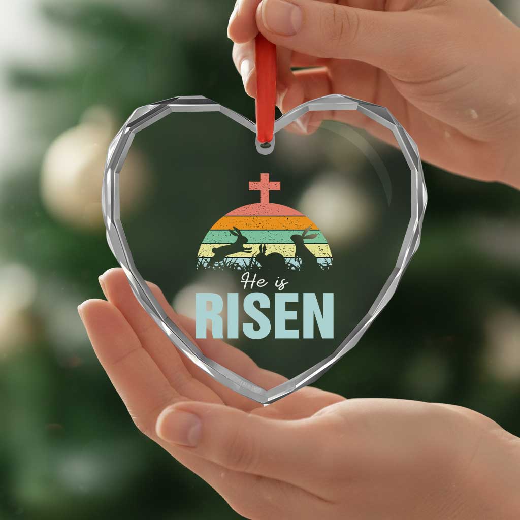 Retro He is Risen Heart Crystal Glass Ornament Bunny Easter Cross Christian Religious Jesus Has Risen - Wonder Print Shop