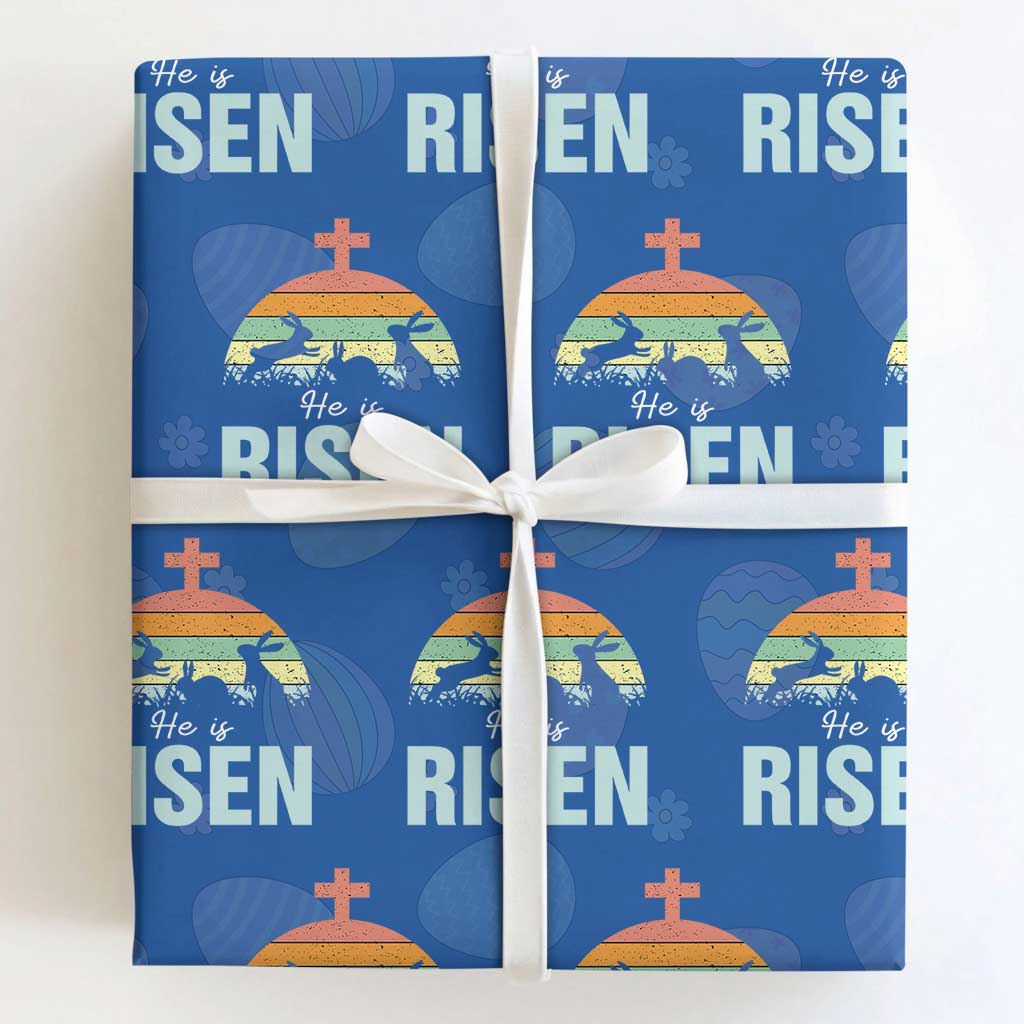 Retro He is Risen Wrapping Paper Roll Bunny Easter Cross Christian Religious Jesus Has Risen