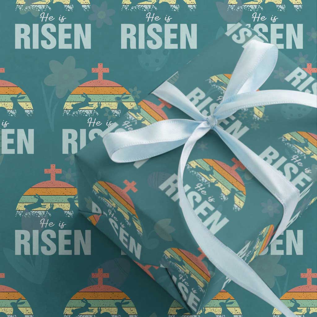 Retro He is Risen Wrapping Paper Roll Bunny Easter Cross Christian Religious Jesus Has Risen
