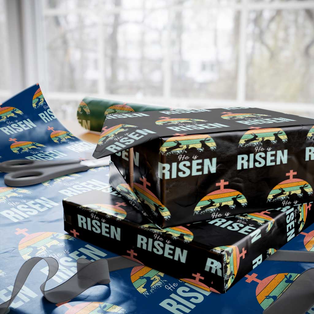 Retro He is Risen Wrapping Paper Roll Bunny Easter Cross Christian Religious Jesus Has Risen - Wonder Print Shop