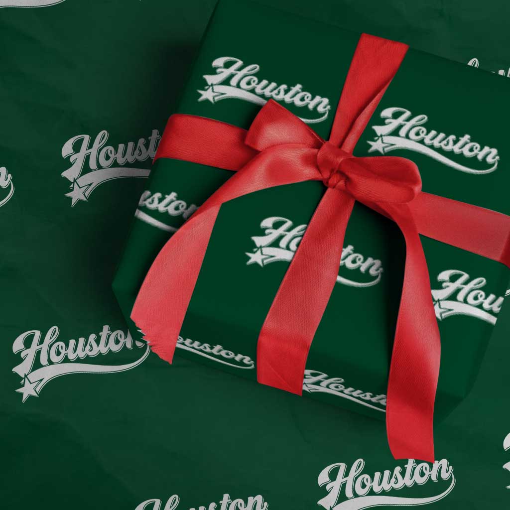 Retro Houston Wrapping Paper Roll Varsity Script Vintage Sports Jersey Style 80s 90s
