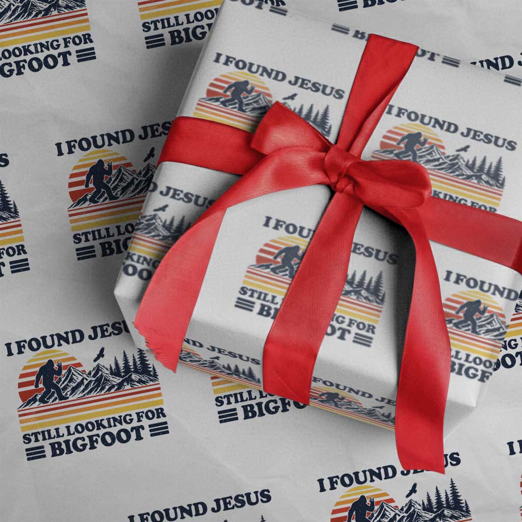 Retro I Found Jesus Still Looking Bigfoot Wrapping Paper Roll Funny Sasquatch Bigfoot Believer Christian Humor