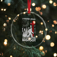 Retro I Found Jesus Still Looking For Bigfoot Crystal Glass Ornament Camouflage US American Flag Camo