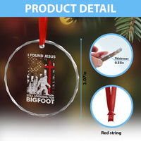 Retro I Found Jesus Still Looking For Bigfoot Crystal Glass Ornament Camouflage US American Flag Camo