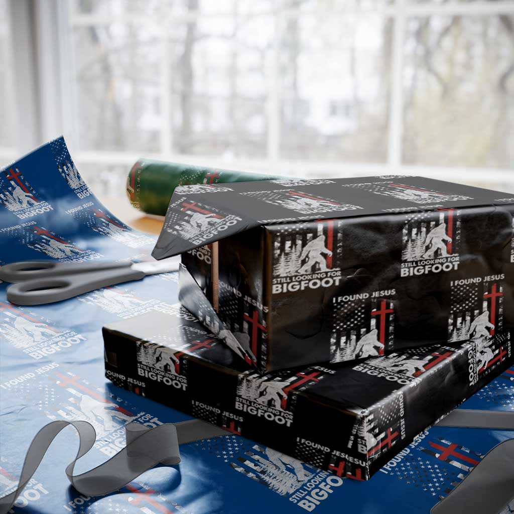 Retro I Found Jesus Still Looking For Bigfoot Wrapping Paper Roll Camouflage US American Flag Camo