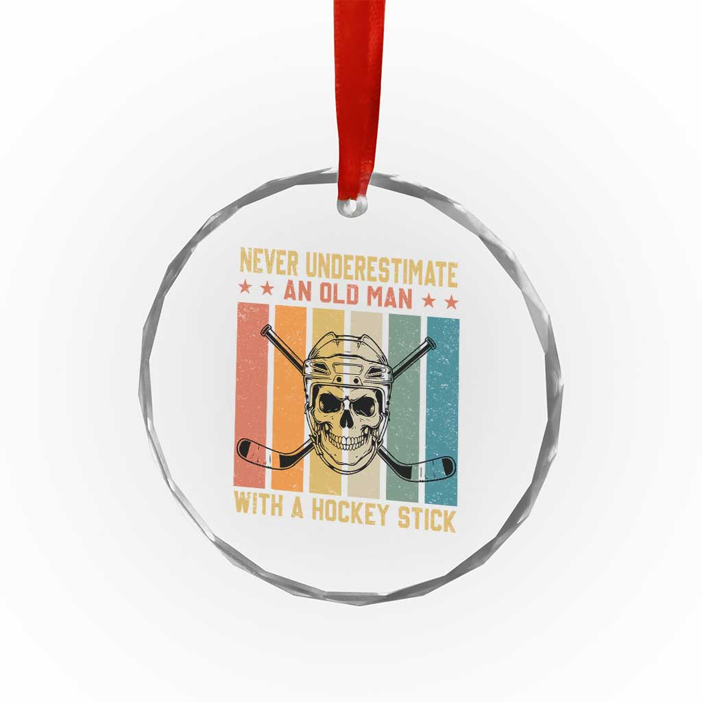 Retro Ice Hockey Player Crystal Glass Ornament Funny Never Underestimate An Old Man - Wonder Print Shop