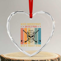 Retro Ice Hockey Player Heart Crystal Glass Ornament Funny Never Underestimate An Old Man - Wonder Print Shop