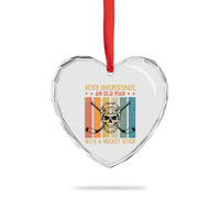 Retro Ice Hockey Player Heart Crystal Glass Ornament Funny Never Underestimate An Old Man - Wonder Print Shop