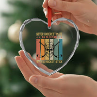 Retro Ice Hockey Player Heart Crystal Glass Ornament Funny Never Underestimate An Old Man - Wonder Print Shop