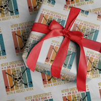 Retro Ice Hockey Player Wrapping Paper Roll Funny Never Underestimate An Old Man - Wonder Print Shop