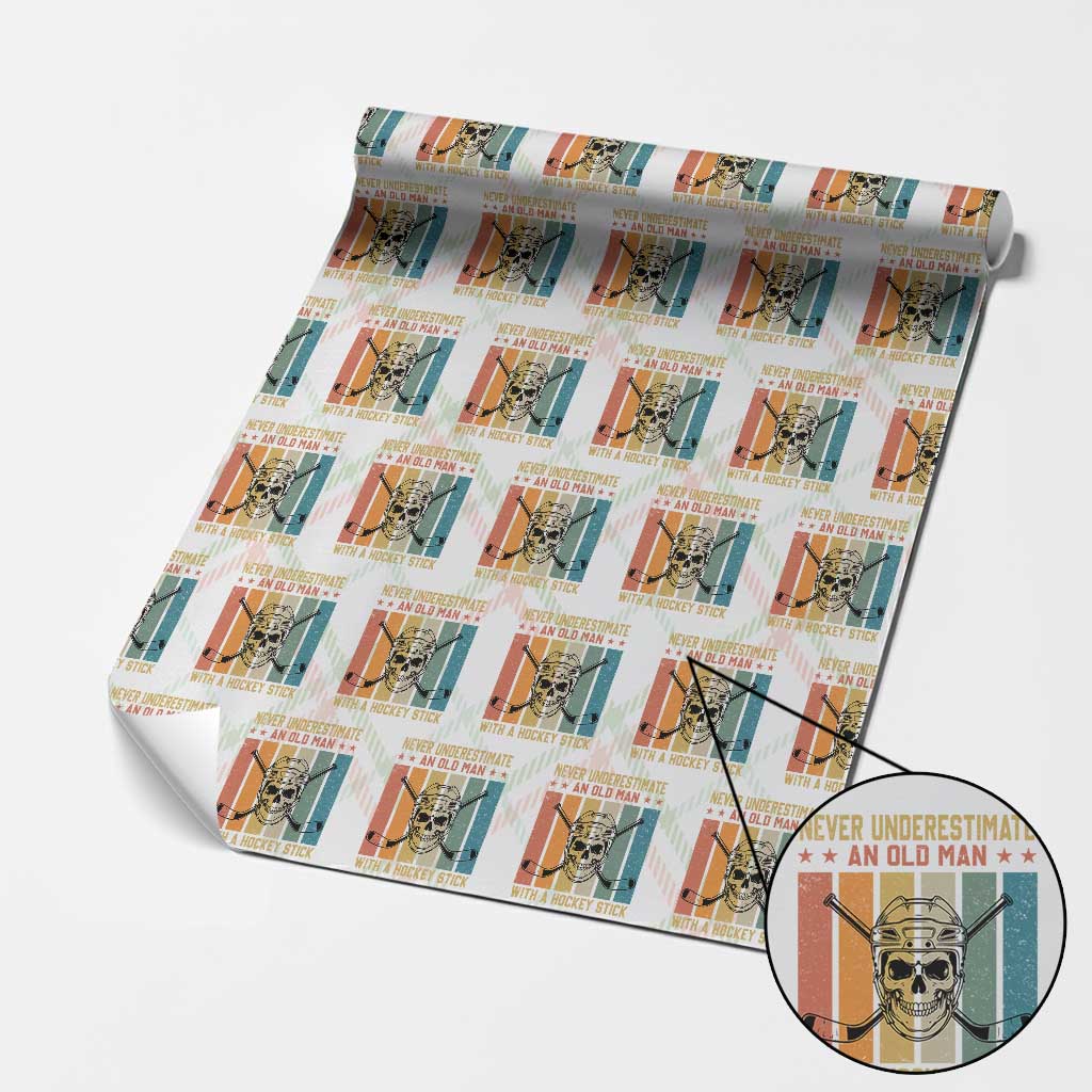 Retro Ice Hockey Player Wrapping Paper Roll Funny Never Underestimate An Old Man - Wonder Print Shop