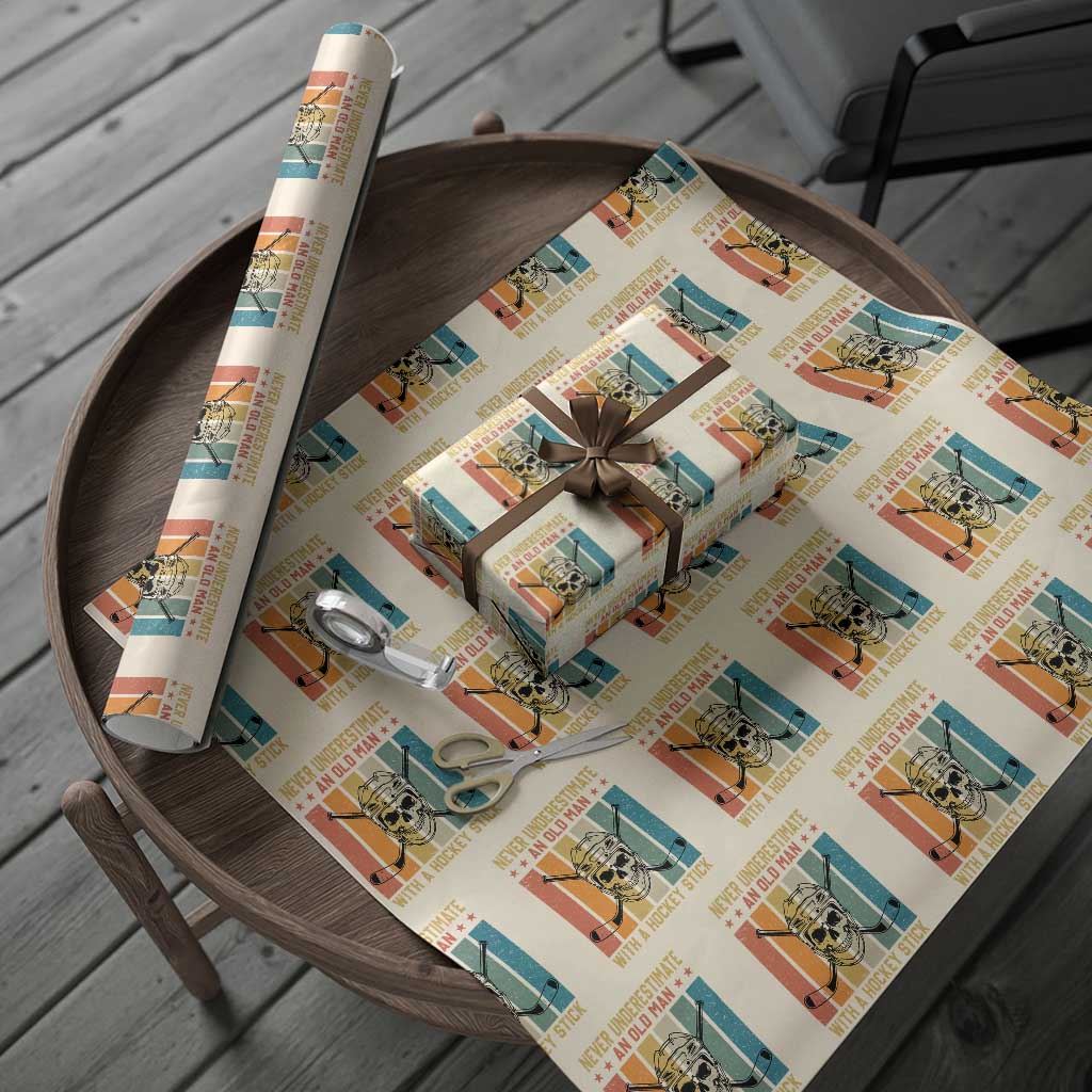 Retro Ice Hockey Player Wrapping Paper Roll Funny Never Underestimate An Old Man - Wonder Print Shop