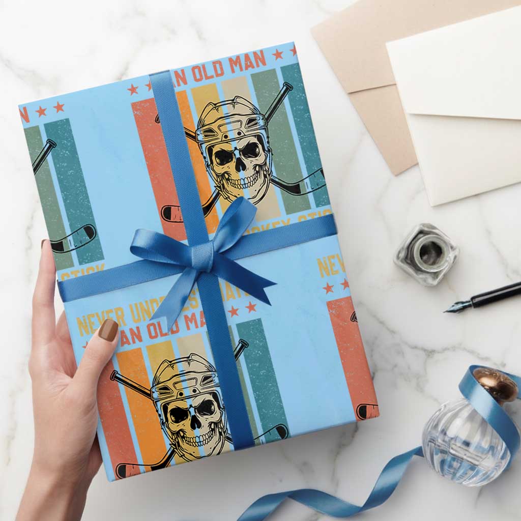 Retro Ice Hockey Player Wrapping Paper Roll Funny Never Underestimate An Old Man - Wonder Print Shop