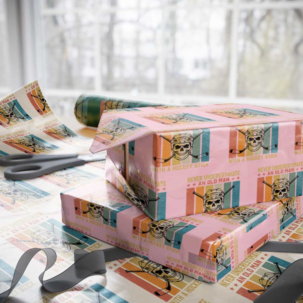 Retro Ice Hockey Player Wrapping Paper Roll Funny Never Underestimate An Old Man - Wonder Print Shop