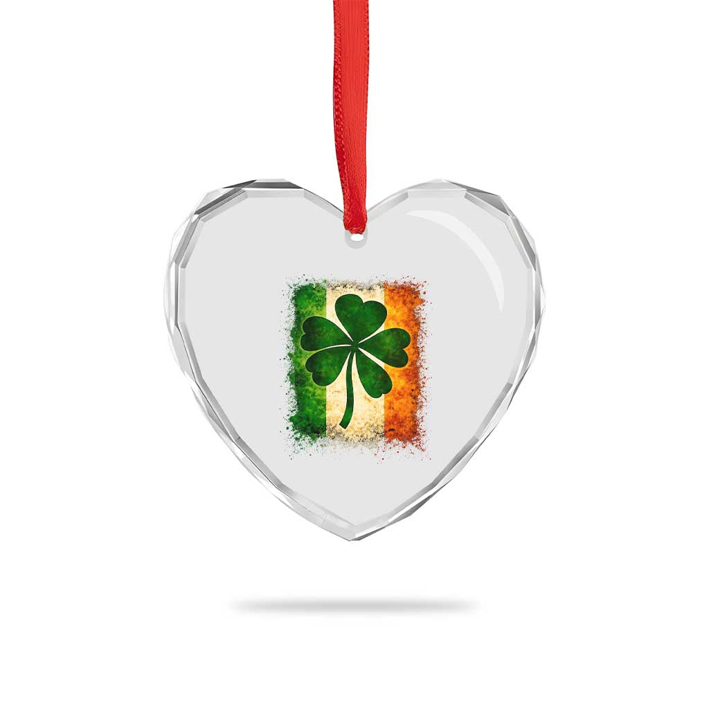 Retro Ireland Shamrock Irish Flag St Patricks Day Heart Crystal Glass Ornament
