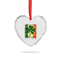 Retro Ireland Shamrock Irish Flag St Patricks Day Heart Crystal Glass Ornament