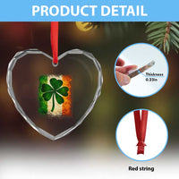 Retro Ireland Shamrock Irish Flag St Patricks Day Heart Crystal Glass Ornament