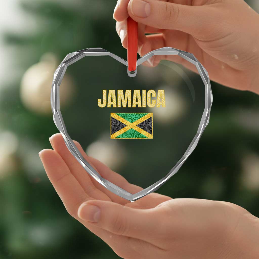 Retro Jamaica Heart Crystal Glass Ornament Tropical Jamaican Flag - Wonder Print Shop